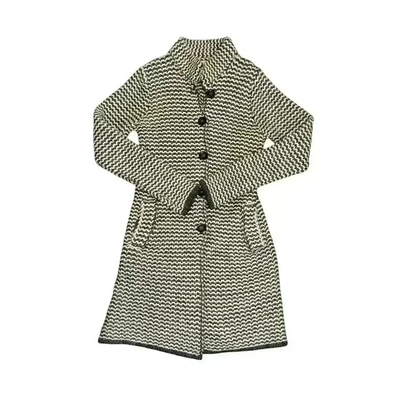 Long Wool Duster Cocogio Sweater Italian Gray Off-White Med button - Picture 1 of 10
